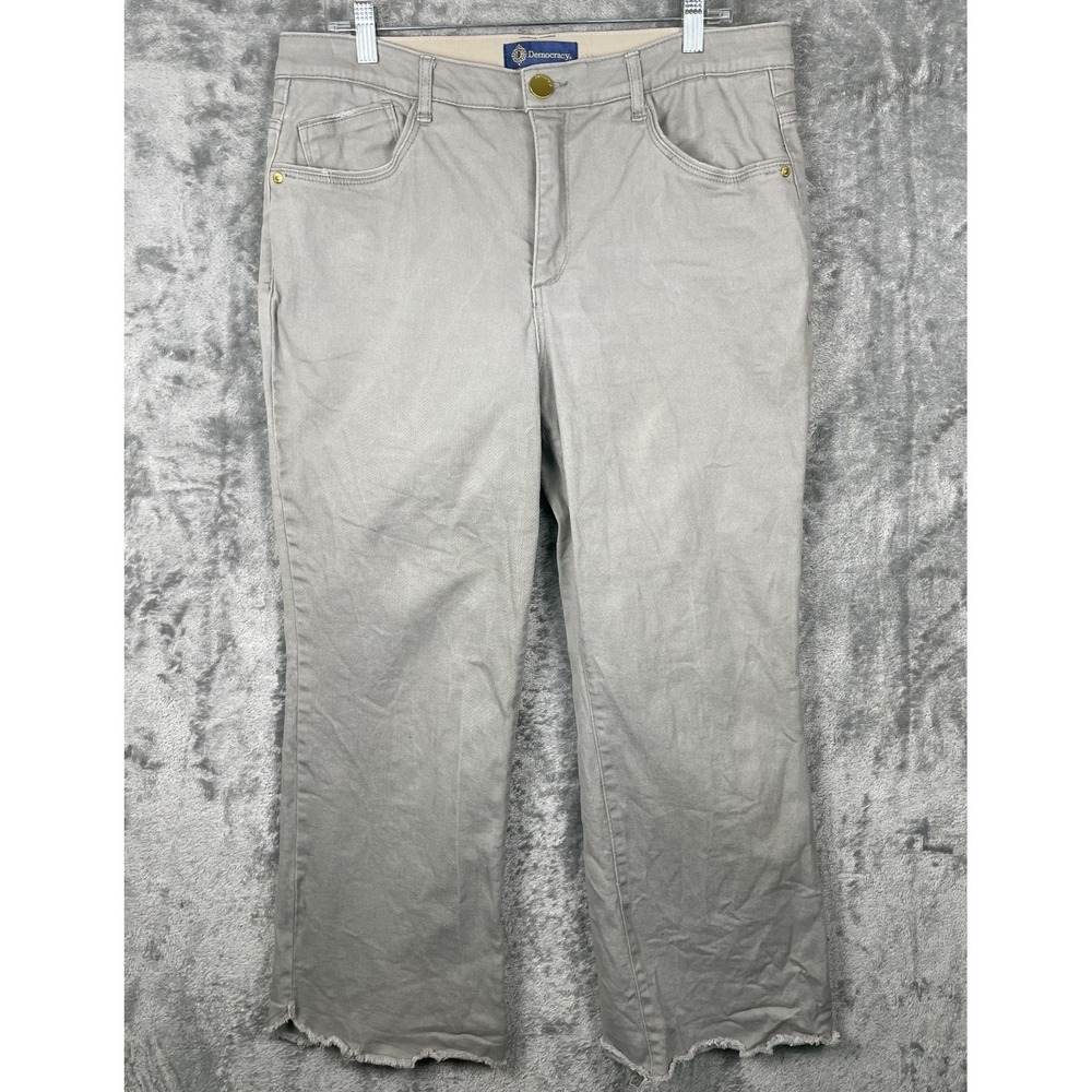 Democracy Pants Womens 14 Beige Crop Denim High Rise Distressed Hem Absolution